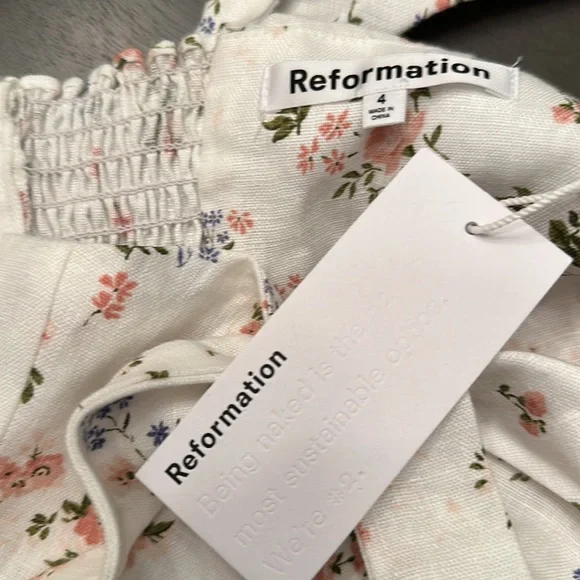 Reformation Sanford Linen Dress Size 4 White Floral - Picture 8 of 10
